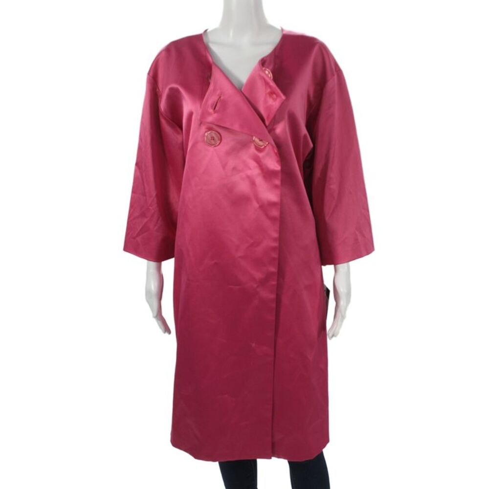 Citrine Women Overcoat Pink Rayon 3/4 Sleeve Button 80s Size 14